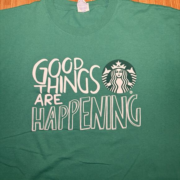 Starbucks Good Things Are Happening Green Graphic T Shirt Mens XL Short Sleeve - Picture 2 of 4